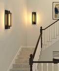 Industrial Black Wall Sconces Set of 2, Vintage Style Bar Lights With E26 E27 Base, UL Listed in a hallway on a staircase wall