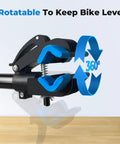 Heavy Duty Bike Repair Stand With Bench Mount For Home Garage Use Easy Clamp And Workbench Setup Perfect For Road And Mountain Bikes MTB Maintenance Rack Quick Adjustments Durable Black, showing 360-degree rotatable clamp on wooden surface.