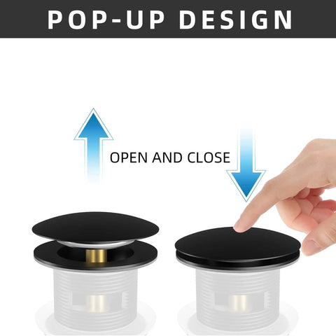 Pop-up design of Freestanding Bathtub Drain Kit With Universal Fine Thread And Coarse Brass Thread Bushing Assembly in matte black.