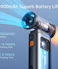 Portable Handheld Turbo Fan With 100 Speeds And 9000mAh USB Rechargeable Battery, LED display showing superb battery life