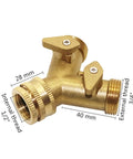 Premium Heavy Duty Brass Y Ball Valve Splitter Adapter 1/2 Female To 3/4 Male Thread Connector showing dimensions for faucet use.