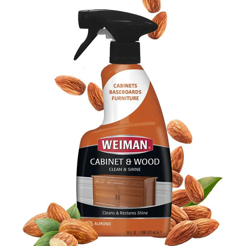 Heavy Wood Cabinet Cleaner Spray Brings Back Straight Up Shine With Zero Oily Mess For Kitchen Cupboards Furniture Tables Baseboards Trim Includes Plush Microfiber Rag Two Pack Sixteen Oz. in almond scent.