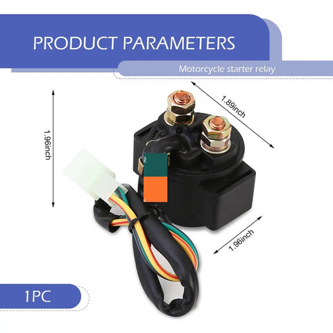Heavy Duty 12 Volt Starter Solenoid Relay Switch For Universal Motorcycle Scooter Upgrade Rock Solid Electrical Harness in black with wiring.