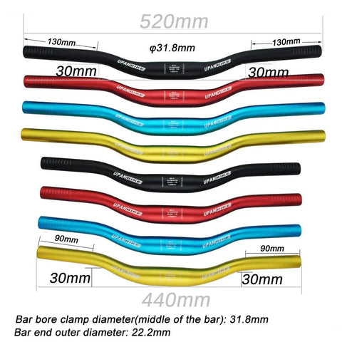 Gold Mountain Bike Riser Bar 31.8mm Clamp 440mm Length For Kids Ergonomic Handlebar with various color options shown