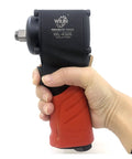 Workhorse Grade Pneumatic Air Impact Wrench Half Inch Drive Twin Hammer Design with ergonomic grip held in hand.