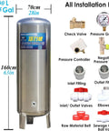 Built Like A Tank 79 Gallon Stainless Steel Pressure Tank For Yard And Garden Water Storage And Pump Systems Automatic Pressure Control seamless design with installation kit.