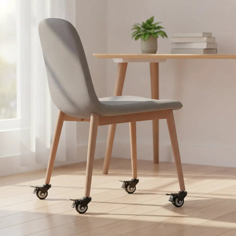 Dining chair with Easy Install Plate Caster With Brake Swivel Nylon Wheel For Smooth Furniture Mobility Ideal For Workbenches Storage Carts Cabinets And DIY Projects 1 Pack on each leg