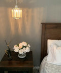 Boho Hanging Plug In Lamp With Dimmable 16.4 Ft Cord Rustic White Crystal Swag Pendant Light Over Bedside Table