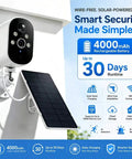 Two Pack 2K Wireless Solar Security Cameras With Straight Up Reliable Motion Tracking Day And Night Vision Plus A Durable Outer Shell designed for outdoor use with solar panel