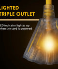Lighted 50 Ft Outdoor Extension Cord With 3 Outlets Heavy Duty 14 Gauge 3 Conductor SJTW Bright Yellow Cable glowing LED