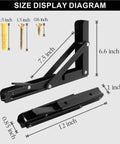 Size diagram showing dimensions of Heavy Duty Folding Shelf Brackets 12 Inch 2 Pack wall mounted drop down table.