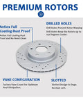 Image showing features of Front And Rear Drilled And Slotted Brake Rotors And Ceramic Brake Pads Kit For Hyundai Sonata And Kia Optima 2011 2015