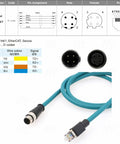 Industrial M12 D-Coded Ethernet Cable 4 Pin Male To RJ45, CAT5e Shielded PVC, 50 Meter Length For Keyence Omron Datalogic