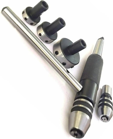 Precision Lathe Tailstock Tap And Die Holder Set With MT3 Sliding Floating Design For Perfect Threading, Holds 13/16 Inch, 1 Inch And 1-1/2 Inch Button Dies In 8 Piece Kit Made Right For Heavy Duty Work, MT3 tap holder set
