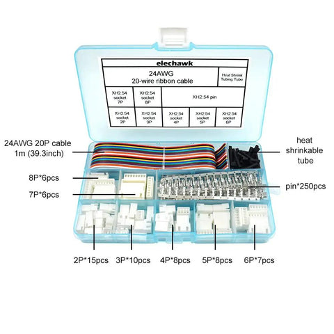 Elite Xh 2.54 mm Connector Kit Includes Snappy Female Housing Male Pin Headers 250 Pieces Plus Twenty Wire Ribbon Cable And Heat Shrink Tube To Help You Gonna Wire Up Any Diy Tech Build With Zero Headaches And Pure Ease