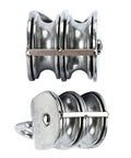 Rock Solid M50 Double Pulley Block Crafted From Top Grade 304 Stainless Steel Featuring A Badass 400Kg Lift Capacity Designed For Rigorous Industrial Milling And Engine Projects 2 Pack, showcasing two pulleys.