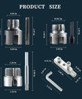 Dezaup 5 Piece Pvc Pipe Threader Kit And Heavy Duty Broken Bolt Extractor Set product size dimensions displayed for easy reference.
