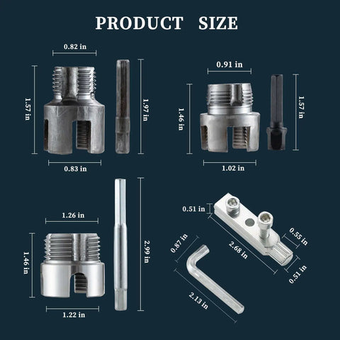 Dezaup 5 Piece Pvc Pipe Threader Kit And Heavy Duty Broken Bolt Extractor Set product size dimensions displayed for easy reference.