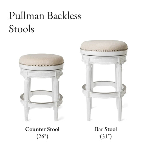 Backless Swivel Bar Stool, 30 Inch High, Nailhead Trim, Alabaster White Finish With Cream Upholstery, 180 Degree Swivel, Solid Wood Kitchen Chair For Modern Kitchens And Casual Hangouts
