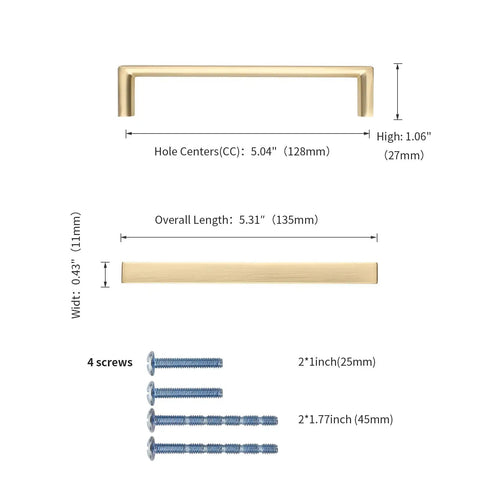 30 Pack 5 Inch Brushed Gold Cabinet Pulls For Cabinets And Drawers, Easy Install Kitchen Hardware, Durable Metal Handles With Modern Gold Finish, Scratch Resistant, Ideal For Home Makeovers, DIY Projects, And Frequent Upgrades. 128mm hole centers, 4 screws