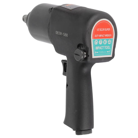 Solid Build Air Impact Wrench Half Inch Drive With Lightweight Alloy Steel Housing And Adjustable Five Level Trigger For Fast Bolt Busting And Shop Repairs That Handle Heavy Load Jobs Without Breaking A Sweat side view black impact wrench with adjustable trigger and housing.