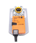 Heavy Duty Damper Actuator And Valve Controller with orange body and metal connector, designed for 24V AC DC applications.