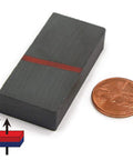 Ceramic Rectangular Domino Magnet Set For DIY Projects next to coin for size comparison, Grade 8 Ferrite, 1 7/8 By 7/8 By 3/8 Inches