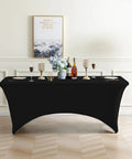 Black Rectangular Fitted Spandex Table Covers For 6ft Tables Two Pack Black Stretch Tablecloth For Weddings, Parties, Events
