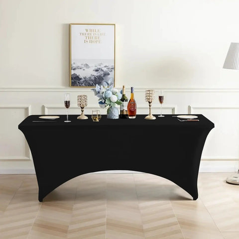 Black Rectangular Fitted Spandex Table Covers For 6ft Tables Two Pack Black Stretch Tablecloth For Weddings, Parties, Events