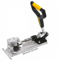 Heavy Duty Vehicle Connector Pipe Press Clamping Tool With Adjustable Bench Vise Block And Lever Mechanism Metal Structure side view, 28 cm long.