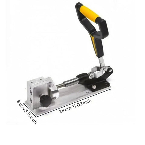 Heavy Duty Vehicle Connector Pipe Press Clamping Tool With Adjustable Bench Vise Block And Lever Mechanism Metal Structure side view, 28 cm long.