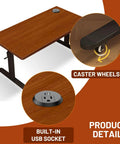 Forty Seven Inch Manual Standing Desk Heavy Duty Casters With Integrated Fast Charging Hub Usb Power Port close-up of USB socket and caster wheel.