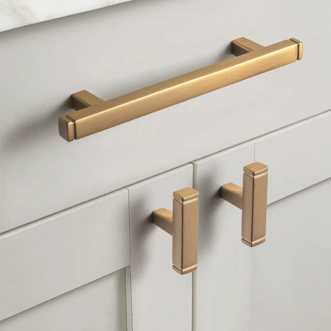 Six Pack Dark Champagne Bronze Cabinet Pulls Set With 12.6 Inch Hole Center Zinc Alloy Kitchen Drawer Handles And 14.2 Inch Overall Length Includes Two Screws Each Model 1814 CB 320 mounted on cabinet