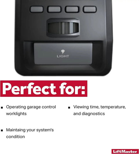 Killer Smart Control Panel For Garage Doors Programming Remotes And Diagnostics With Menu Driven Interface showing light and diagnostic buttons.