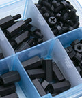 180 Piece Nylon Hex Spacer Standoff Kit With Plastic Storage Box Dope Pro Grade Anticorrosive And Compact Threaded Mounting Hardware For Electronics And Computers DIY Projects, black nylon spacers in storage box