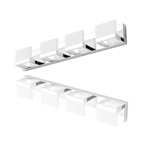 Sleek Four Light LED Vanity Light Chrome Bathroom Fixture With Up And Down Lighting Wall Mount Over Mirror Acrylic Frosted Shade Stainless Steel Finish 6000K Daylight White