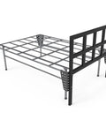 Heavy Duty Adjustable Headboard Brackets With A Lockdown Grip For Metal Platform Bed Frames, showing metal frame with brackets.