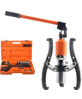 Straight Up Heavy Duty Hydraulic Gear Puller Set With Three Jaw And Two Jaw Bearing Extractor Kit, showcasing puller and case.