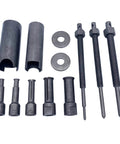 Thinking Process: metal bearing removal puller kit with 9 to 23mm adapters, washers, and threaded rods for bike repairs