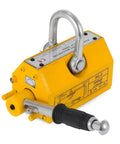 Heavy Duty Permanent Magnetic Lifter Built As A Legit Workhorse For Job Site Hustle No Electric Cord Needed, yellow with u loop attachment.