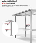 All Stainless Steel Prep Table 24 By 48 Inch With Rounded Corner Backsplash Adjustable Undershelf Heavy Duty Built To Last