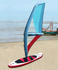 Inflatable Sail For Wing Foil Boards, 360 Degree Rotatable Base, 45.2ft2 Sail Area on a beach with ocean backdrop