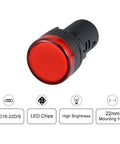 Five Pack Red LED Indicator Lights For AC DC 110V, Flush Mount Panel, 7/8 Inch Hole, Screw Clamp Connection, High Brightness
