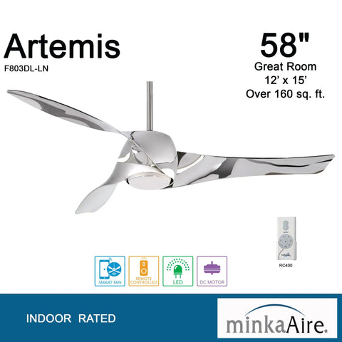 58 Inch Three Blade Ceiling Fan In Liquid Nickel Finish With Etched Opal Glass And Led Light Kit Six Speed Remote Smart Home Ready Hella Quiet Motor Zero Fuss Install with sleek design and remote control.