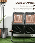 Dual Chamber Compost Tumbler with 360 Degree Rotating Design With 24 Aeration Vents 34.5 Gallon High Capacity Outdoor Bin on Lawn
