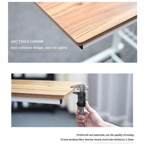 Close-up of No Stress Rolling Laptop Desk And Mobile Workstation Stand Adjustable Tilt Table corner with anti-collision design.