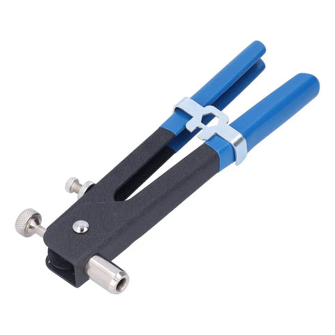 Heavy Duty Manual Rivet Gun Kit With Stainless Steel Spindle And Aluminum Alloy Arms Includes Five Pole Covers For M3 To M8 Rivets Perfect For Automotive Work And Household Repairs That Are Tough To Handle, blue handles