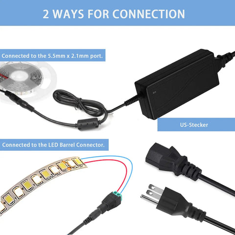 Diagram showing 24V DC Power Supply 6A Beefy Adapter For LED Strips And Printers, 100-240V AC To 24V DC Converter setup