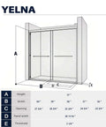 Diagram of Double Sliding Shower Door In Brushed Nickel Finish For 56 To 60 Inch Openings, 57 Inch Height Semi Frameless