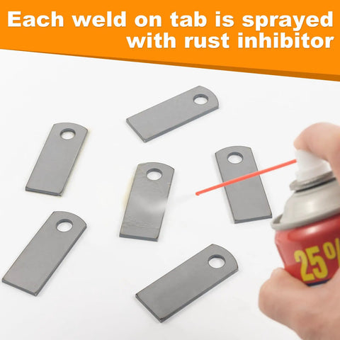 Premium Acid Pickled Weld Tabs 10 Pack Heavy Duty Steel Tack Studs With Three Eighth Inch Hole No Coating being sprayed with rust inhibitor.